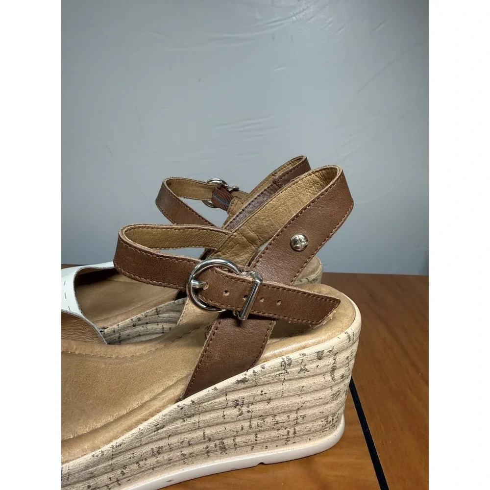 Pikolinos Mykonos Wedge Sandal Leather‎ Brown White Neutral Comfort Spain 38/7.5